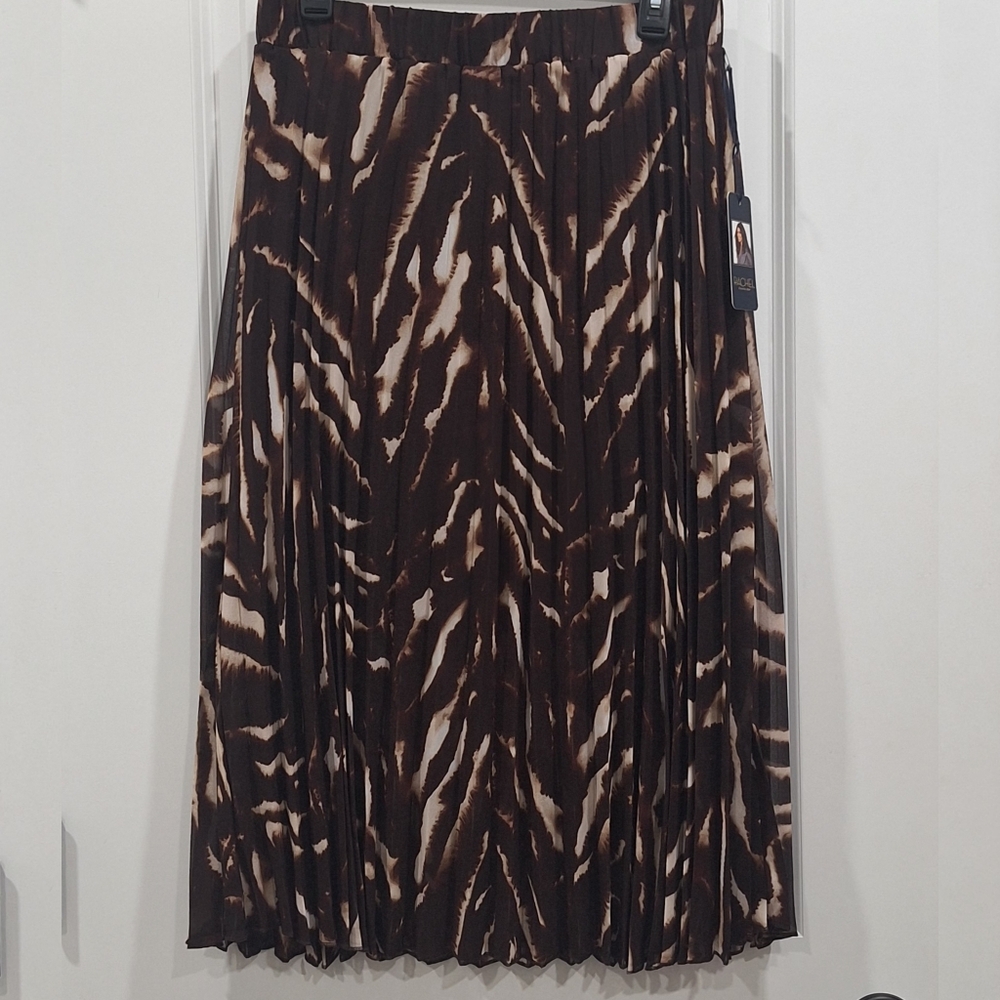 RACHEL Rachel Roy Brown & Cream Pleated Midi Skirt